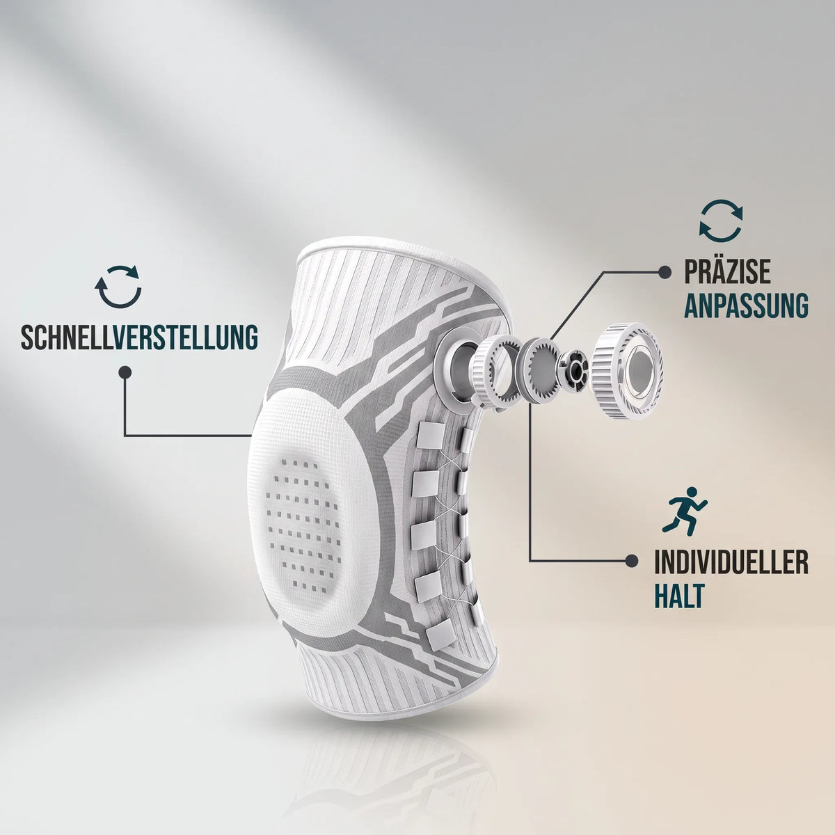Verstellbare Kniebandage mit Drehrad