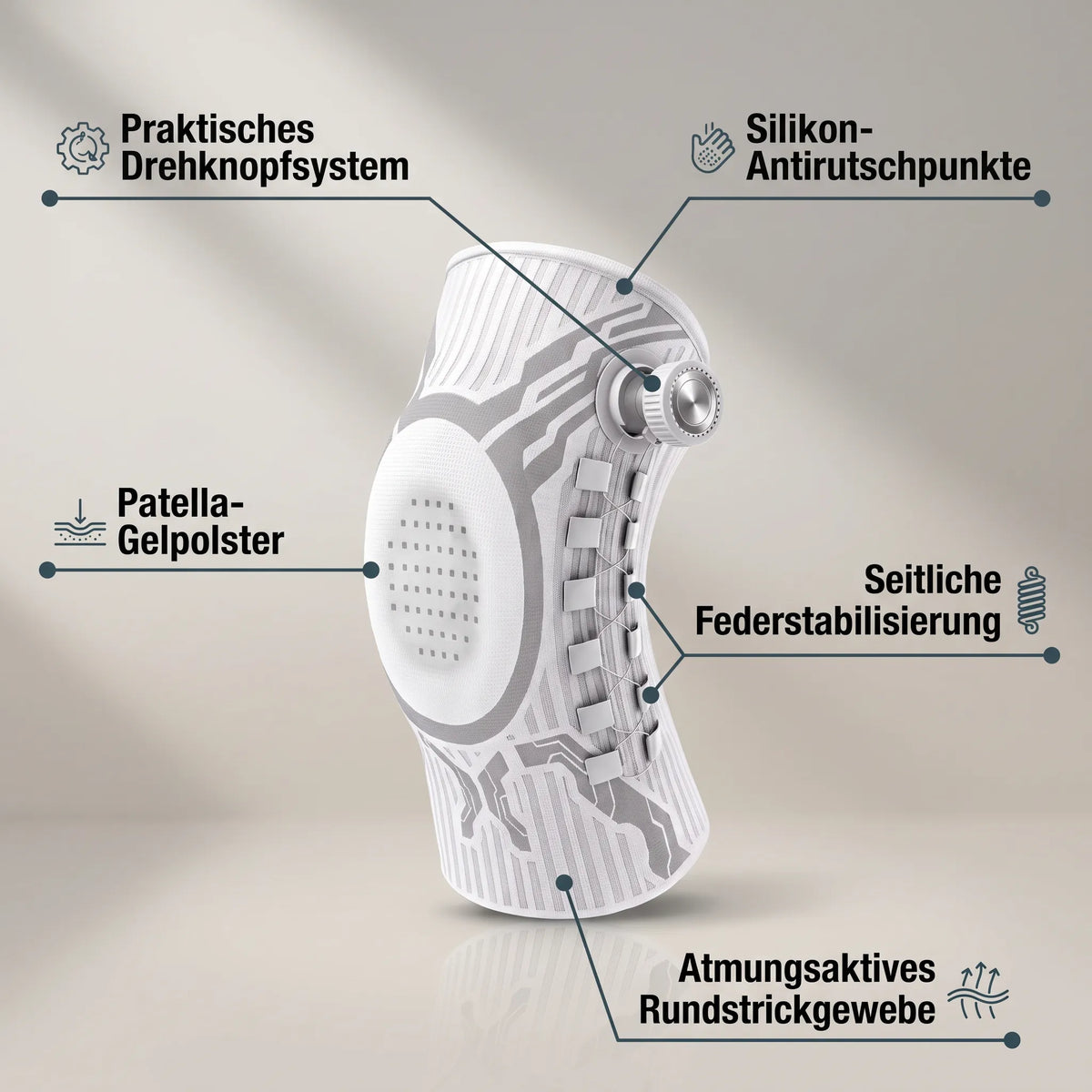 Verstellbare Kniebandage mit Drehrad